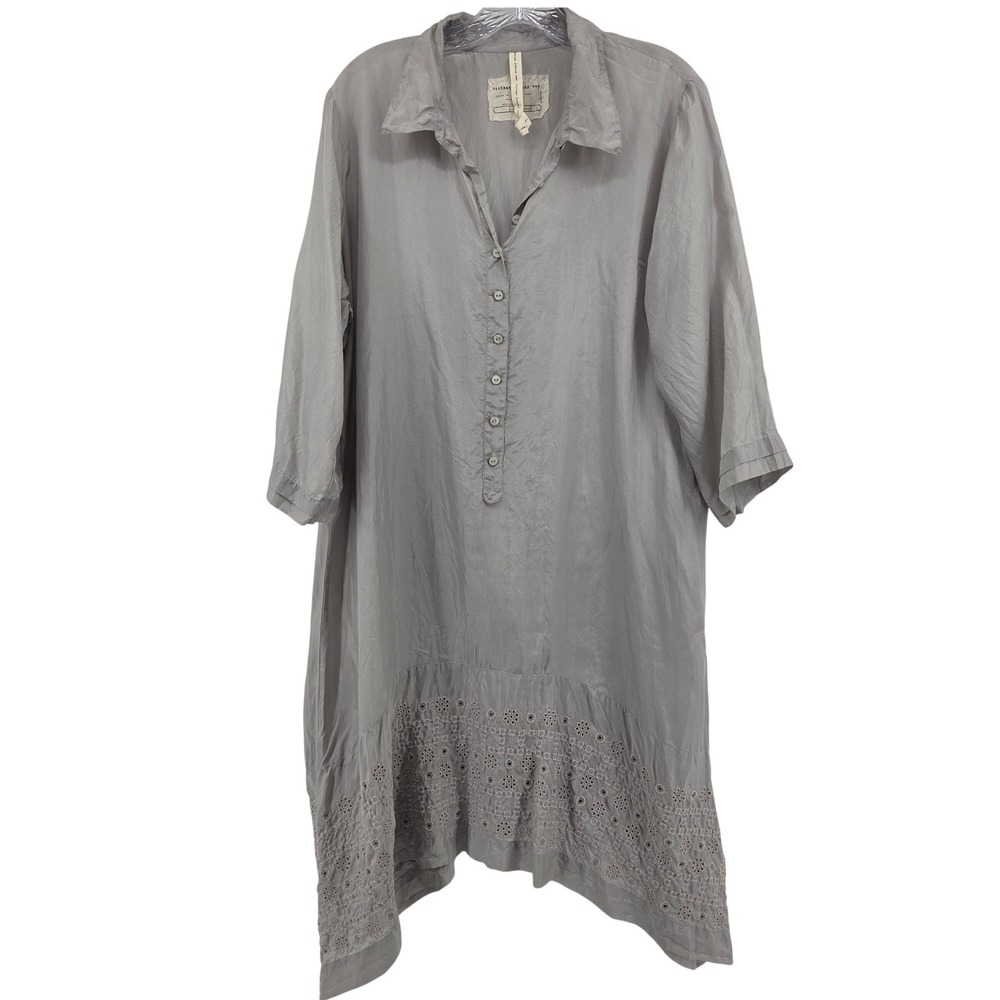 Johnny Was Vintage Silk Tunic Dress L Gray Eyelet Boho lagenlook minimalistic